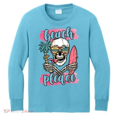 Beach Please Skeleton Vacation Funny Kids Long Sleeve Shirt