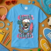 Beach Please Skeleton Vacation Funny Kids T-Shirt thumb 3
