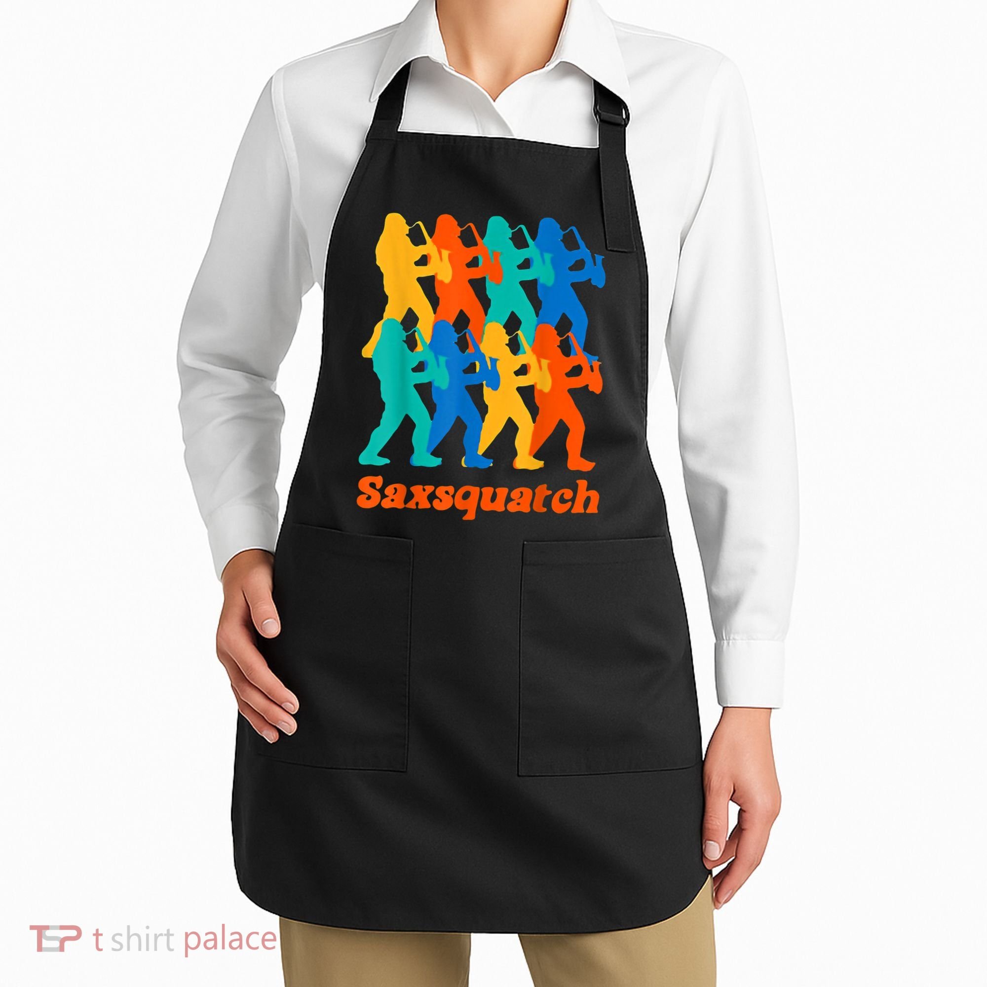 Bigfoot Playing Saxophone Saxsquatch Apron