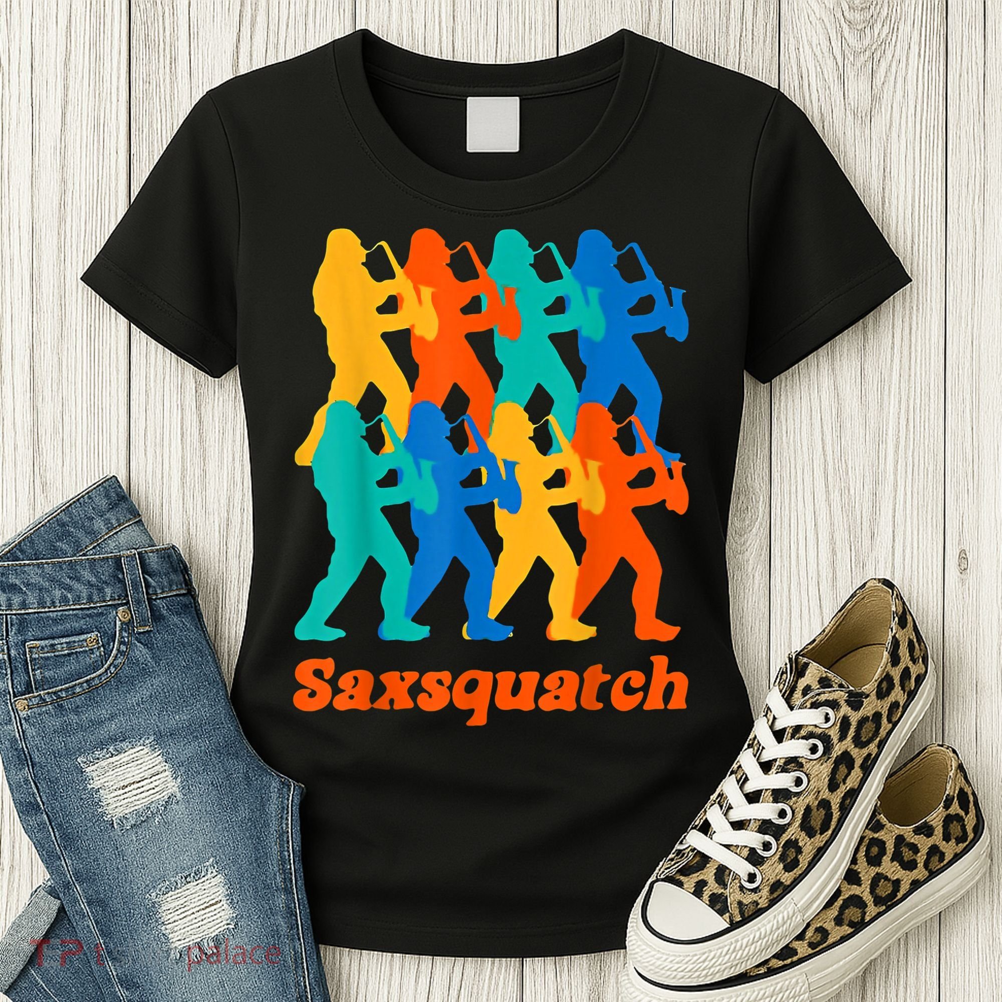 Bigfoot Playing Saxophone Saxsquatch Women's T-Shirt
