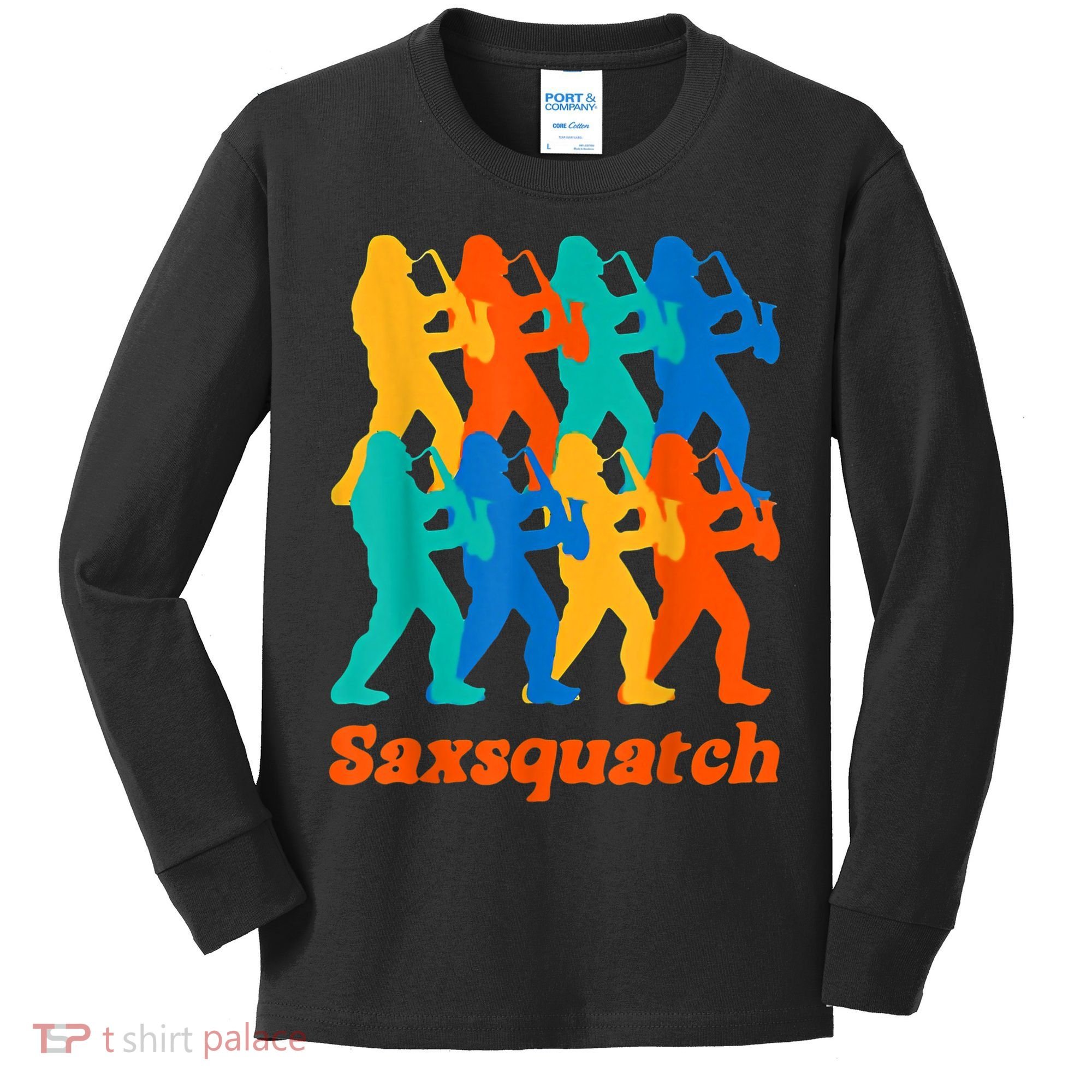 Bigfoot Playing Saxophone Saxsquatch Kids Long Sleeve Shirt