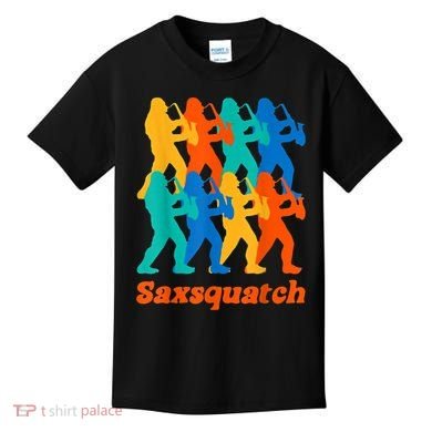 Bigfoot Playing Saxophone Saxsquatch Kids T-Shirt