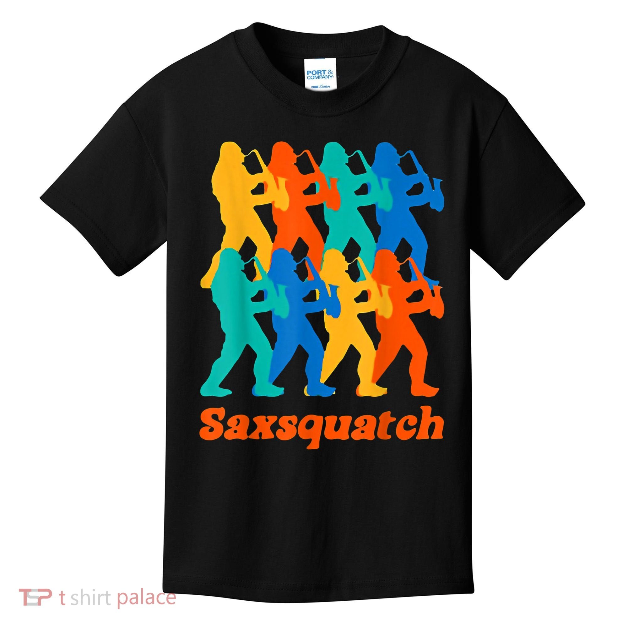Bigfoot Playing Saxophone Saxsquatch Kids T-Shirt