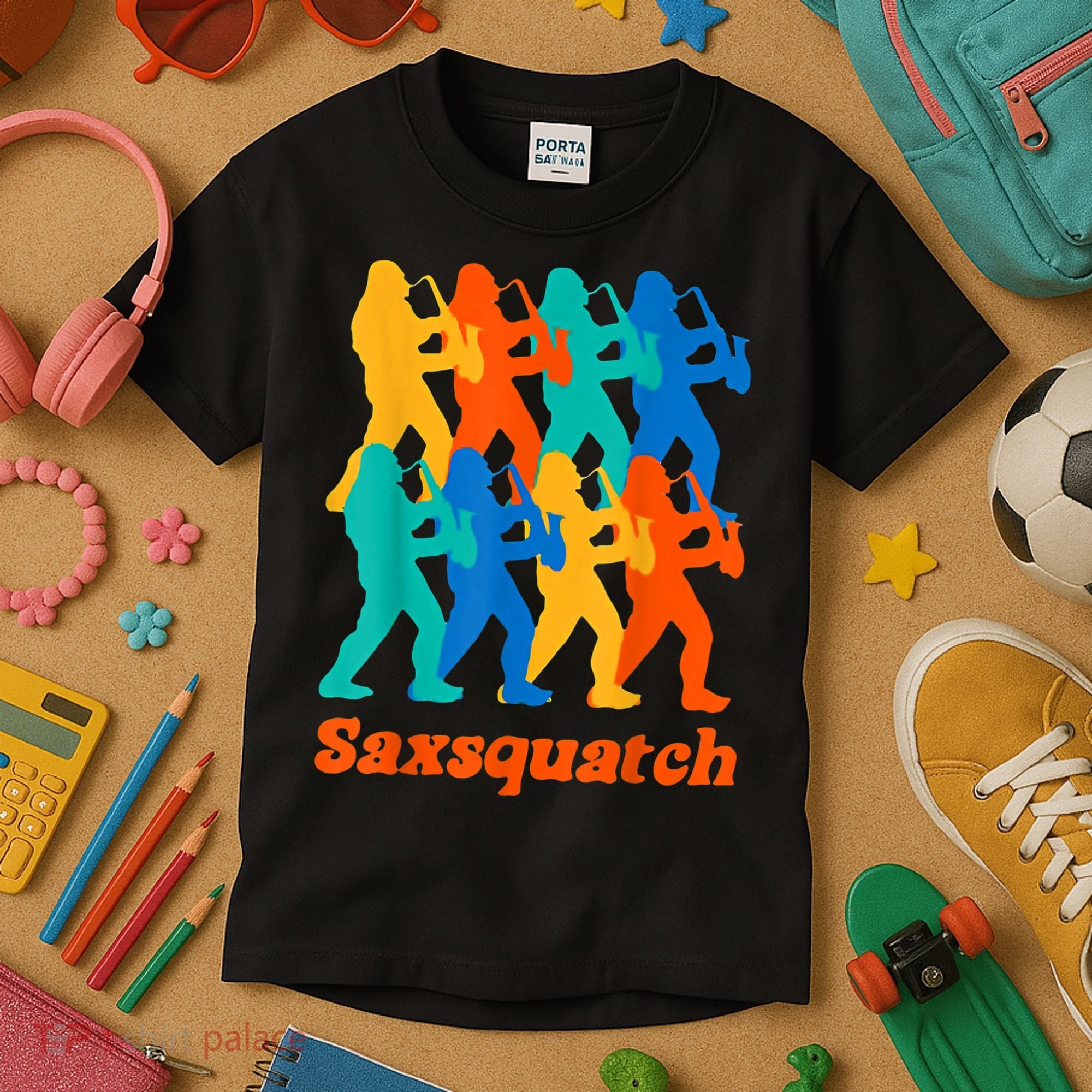 Bigfoot Playing Saxophone Saxsquatch Kids T-Shirt