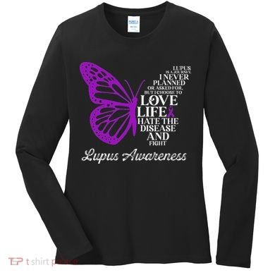 Butterfly Purple Systemic Lupus Erythematosus Awareness Women's Long Sleeve Shirt