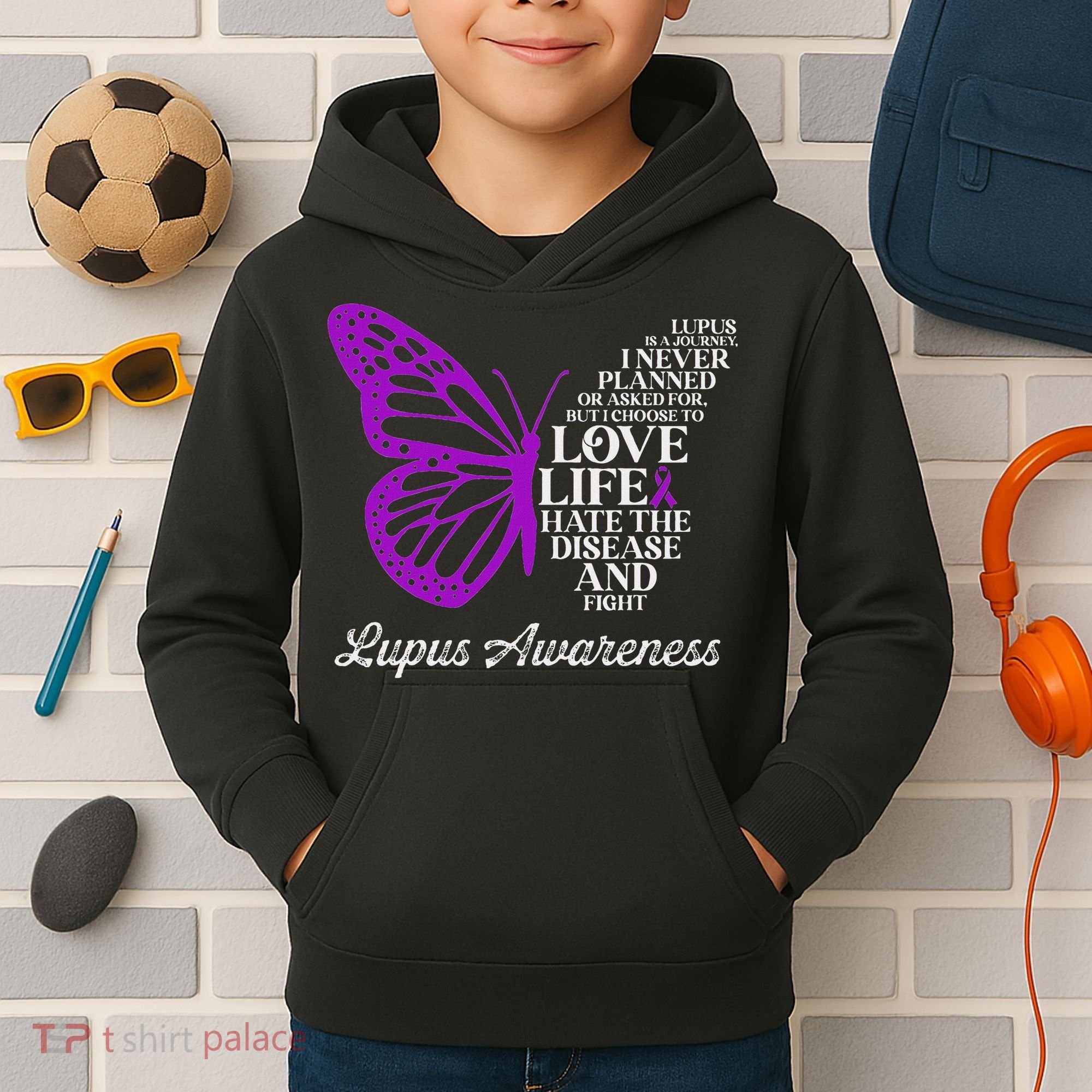 Butterfly Purple Systemic Lupus Erythematosus Awareness Kids Hoodie