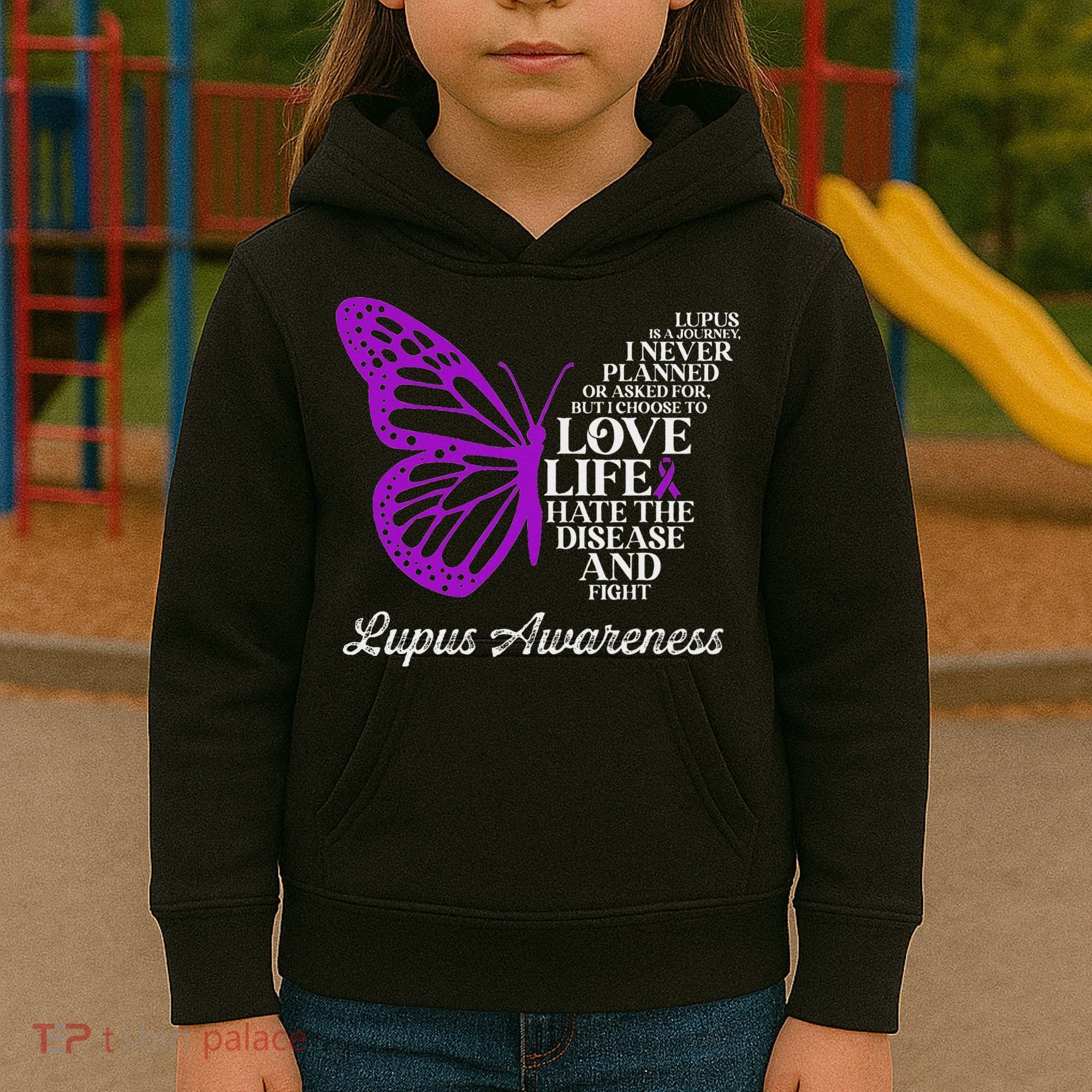 Butterfly Purple Systemic Lupus Erythematosus Awareness Kids Hoodie
