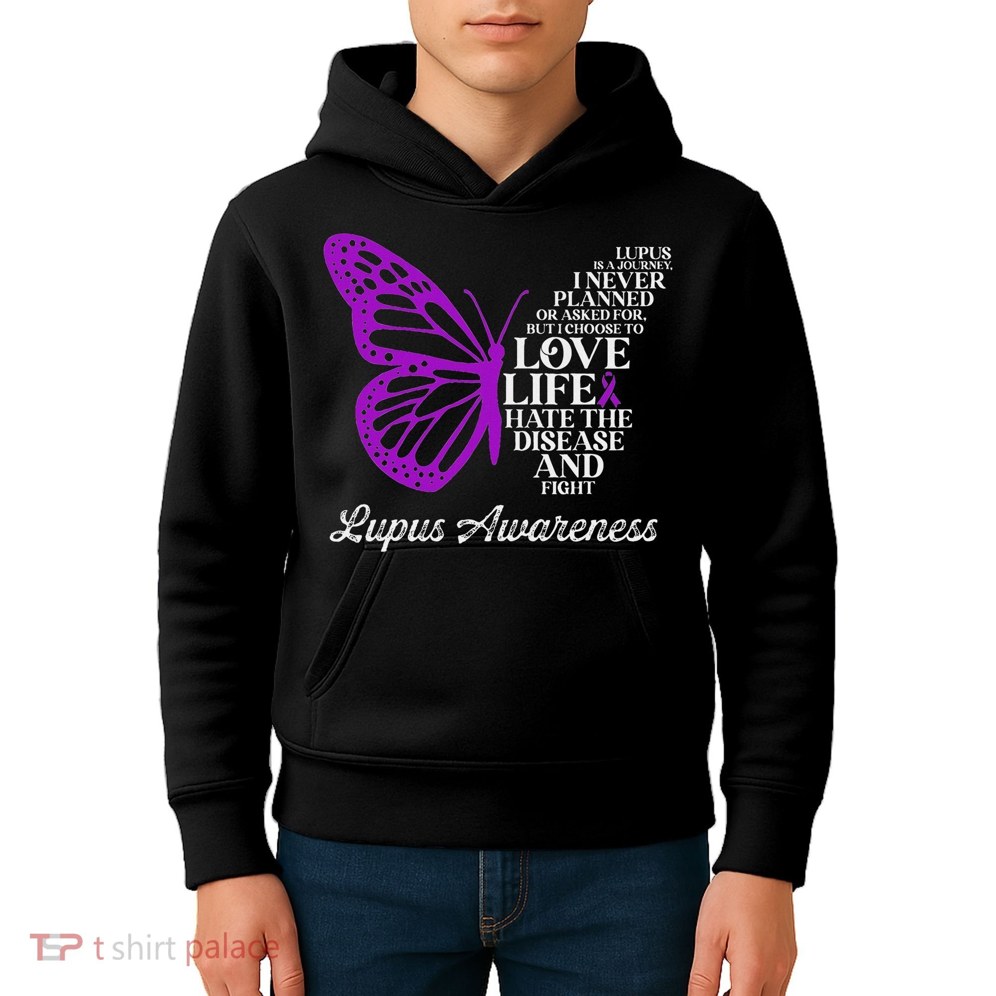 Butterfly Purple Systemic Lupus Erythematosus Awareness Kids Hoodie