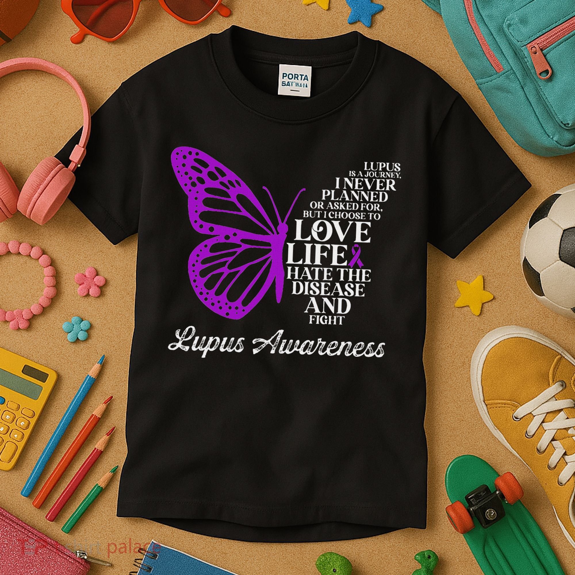 Butterfly Purple Systemic Lupus Erythematosus Awareness Kids T-Shirt