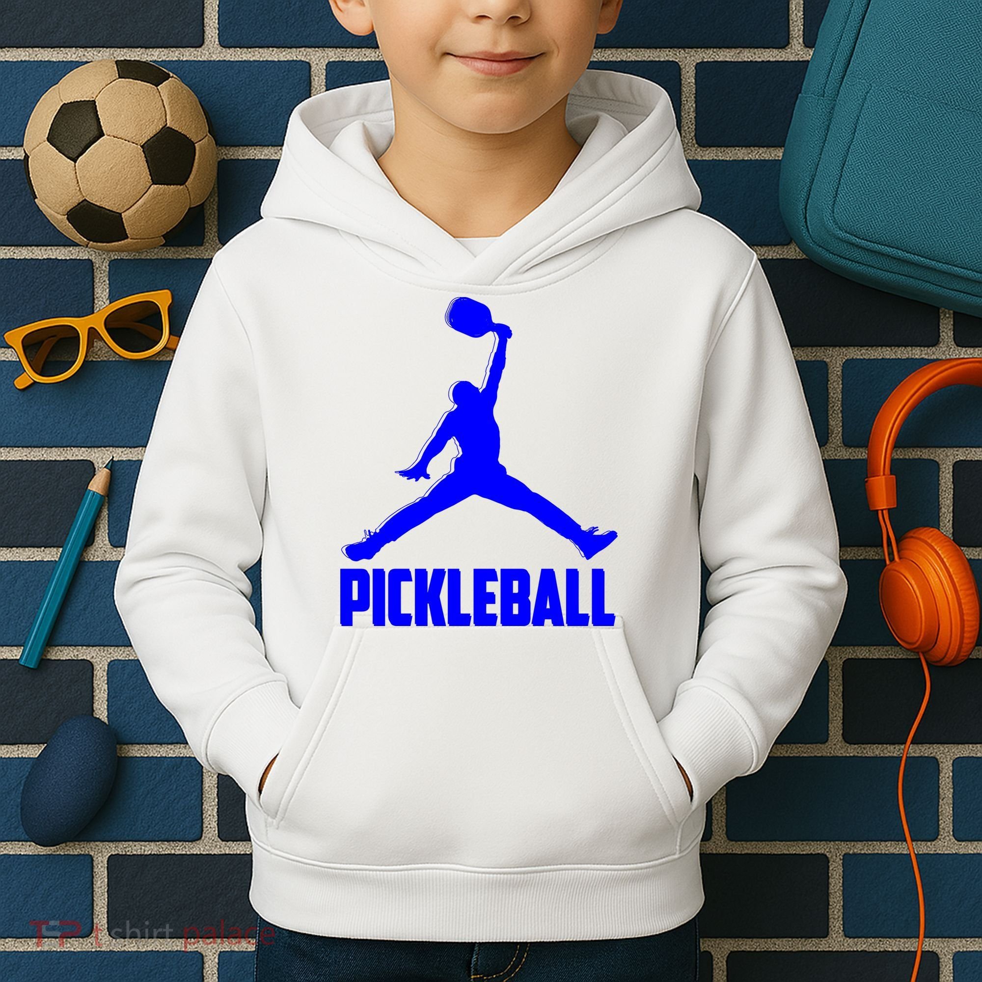 Blue Pickleball Sports Logo Kids Hoodie