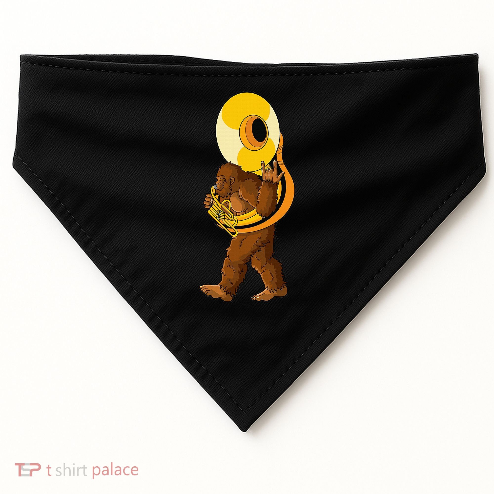 Bigfoot playing sousaphone instrument tuba USA-Made Doggie Bandana