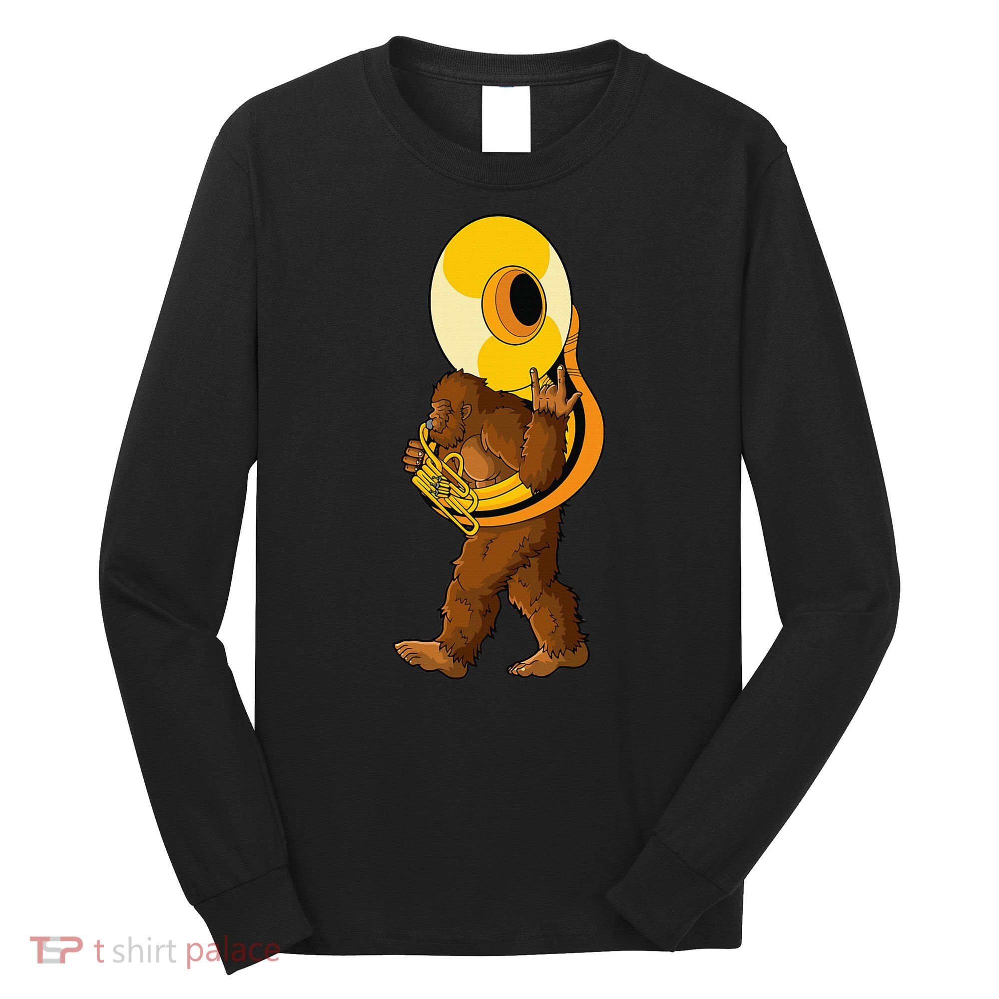 Bigfoot playing sousaphone instrument tuba Long Sleeve Shirt