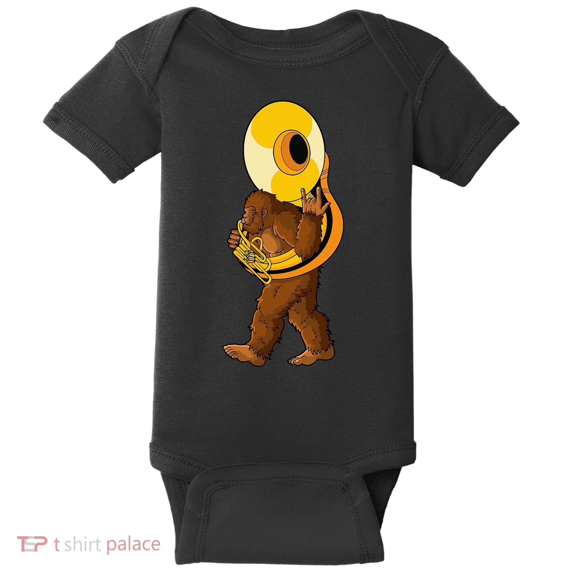 Bigfoot playing sousaphone instrument tuba Baby Bodysuit