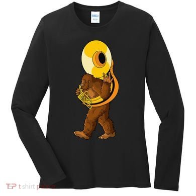 Bigfoot playing sousaphone instrument tuba Women's Long Sleeve Shirt