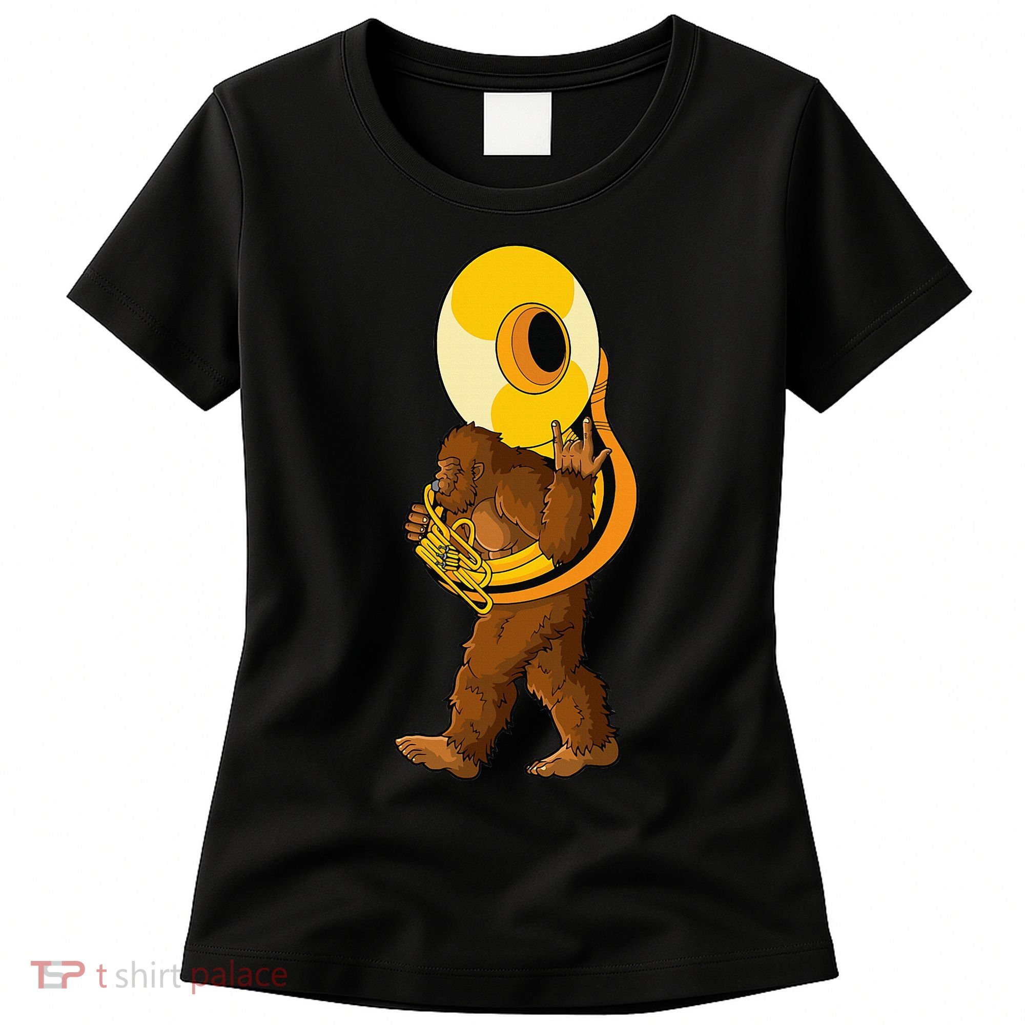 Bigfoot playing sousaphone instrument tuba Women's T-Shirt