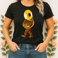 Bigfoot playing sousaphone instrument tuba Women's T-Shirt thumb 2