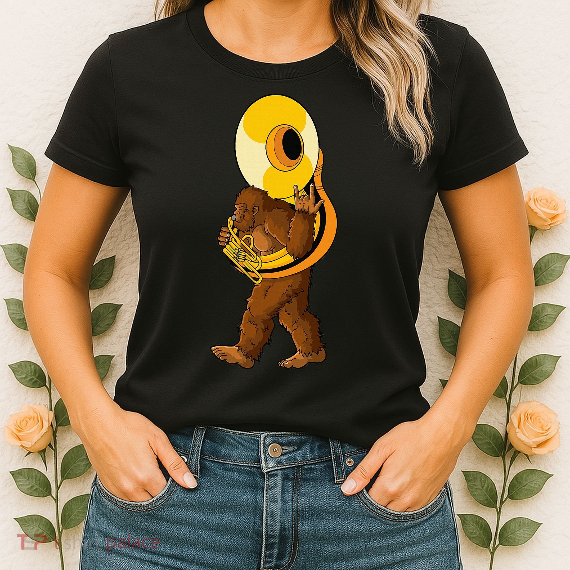 Bigfoot playing sousaphone instrument tuba Women's T-Shirt