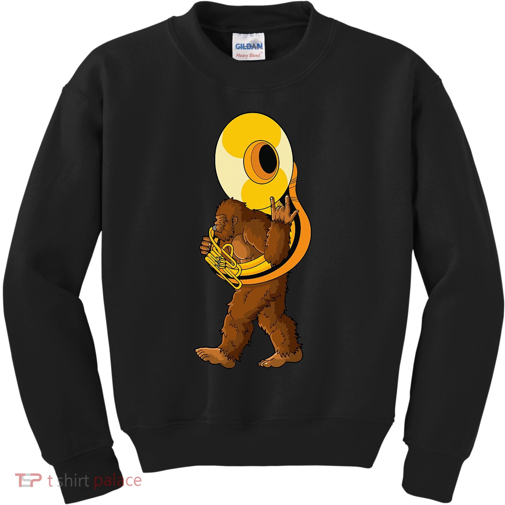 Bigfoot playing sousaphone instrument tuba Kids Sweatshirt