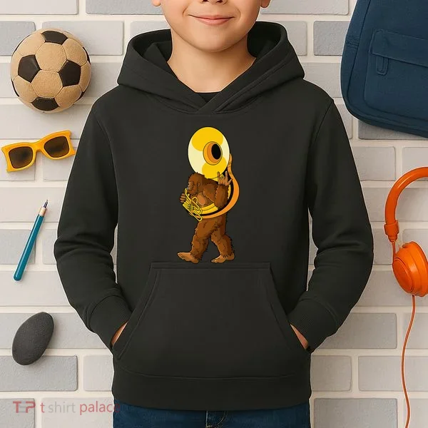 Bigfoot playing sousaphone instrument tuba Kids Hoodie
