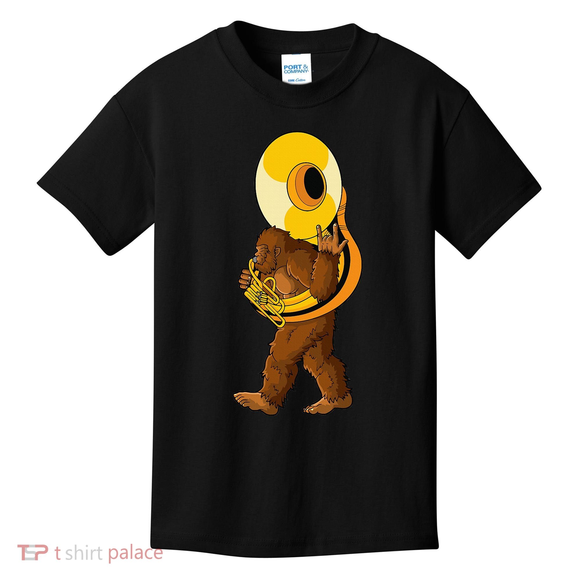 Bigfoot playing sousaphone instrument tuba Kids T-Shirt