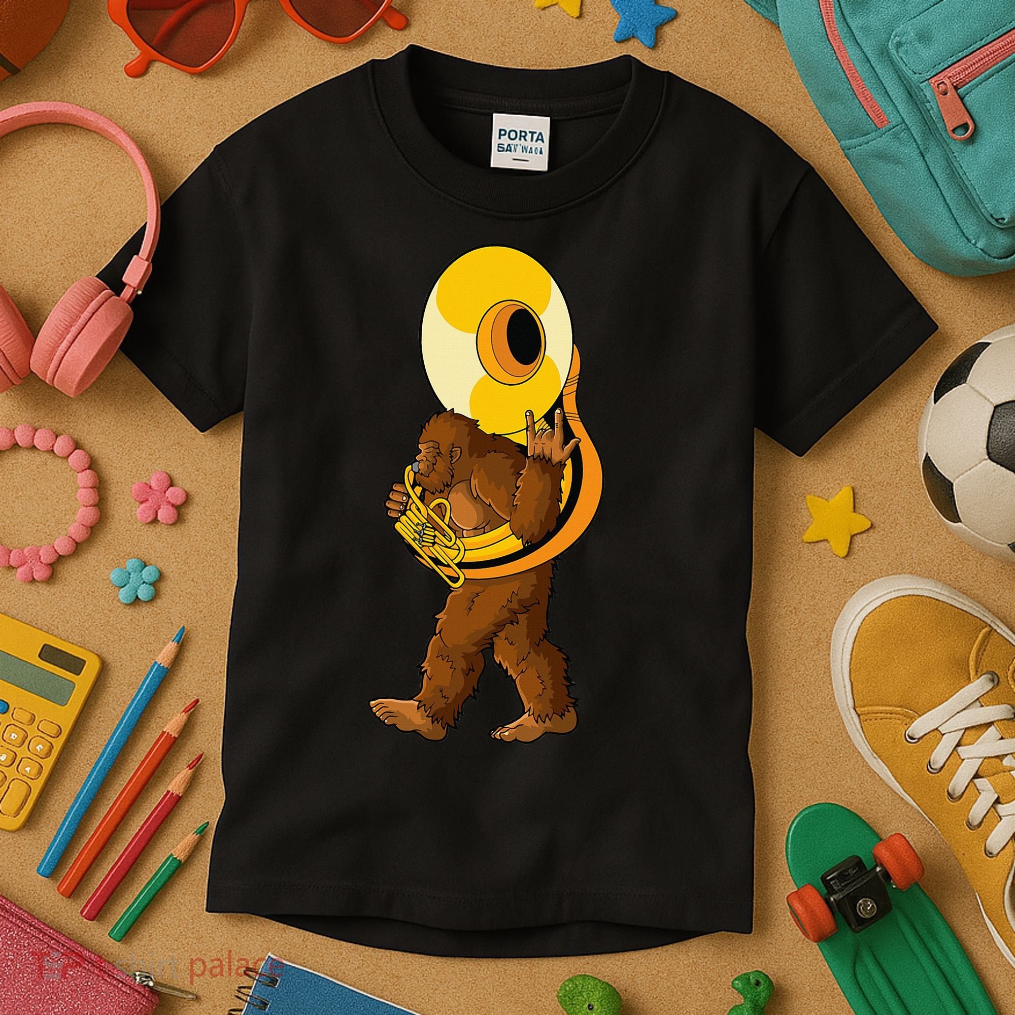 Bigfoot playing sousaphone instrument tuba Kids T-Shirt