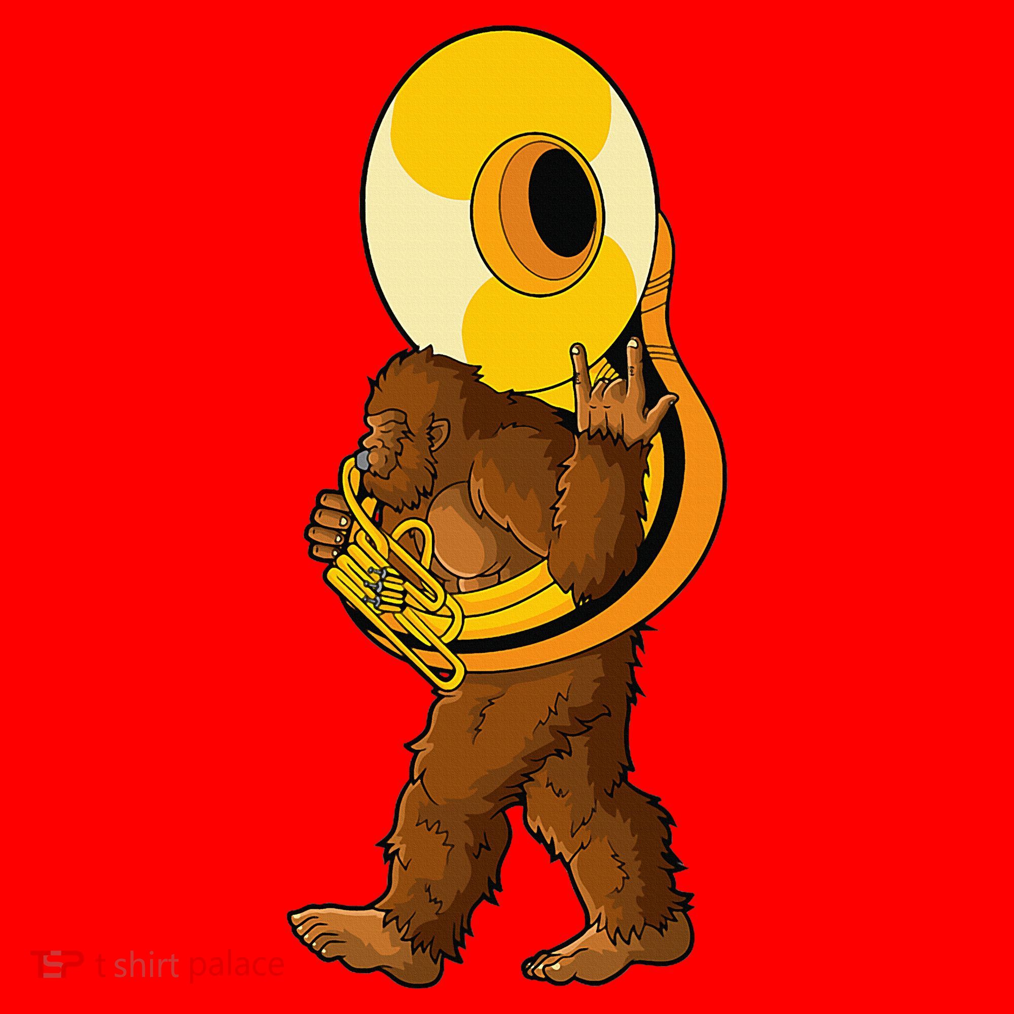 Bigfoot playing sousaphone instrument tuba Santa Hat