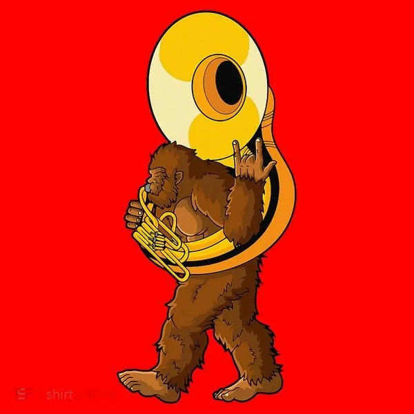 Bigfoot playing sousaphone instrument tuba Santa Hat