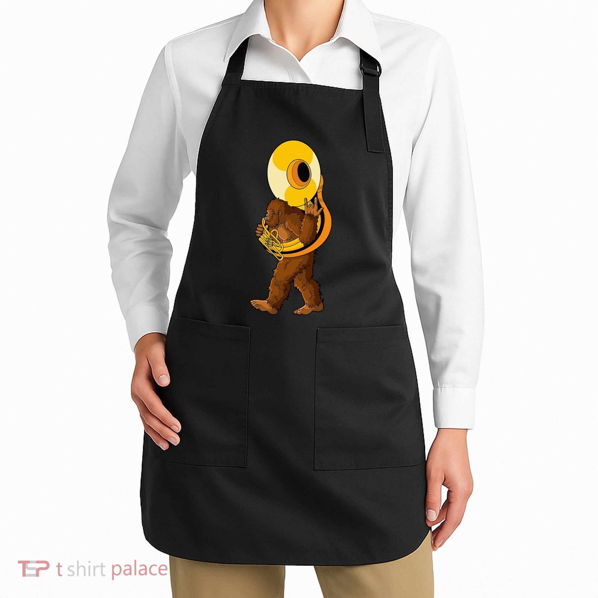 Bigfoot Playing Sousaphone Instrument Tuba Apron