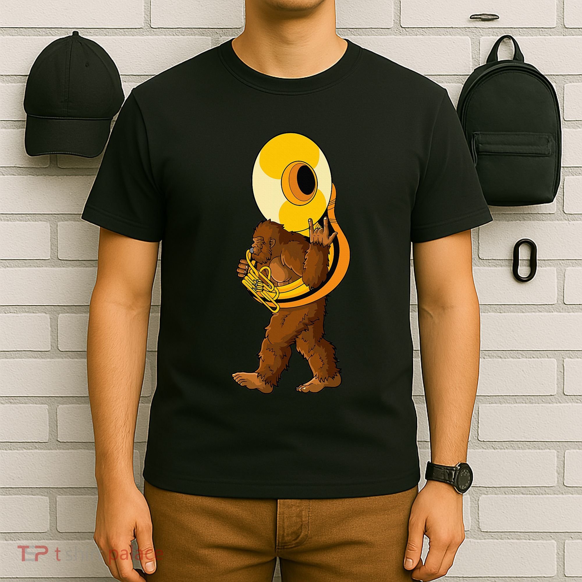 Bigfoot Playing Sousaphone Instrument Tuba T-Shirt