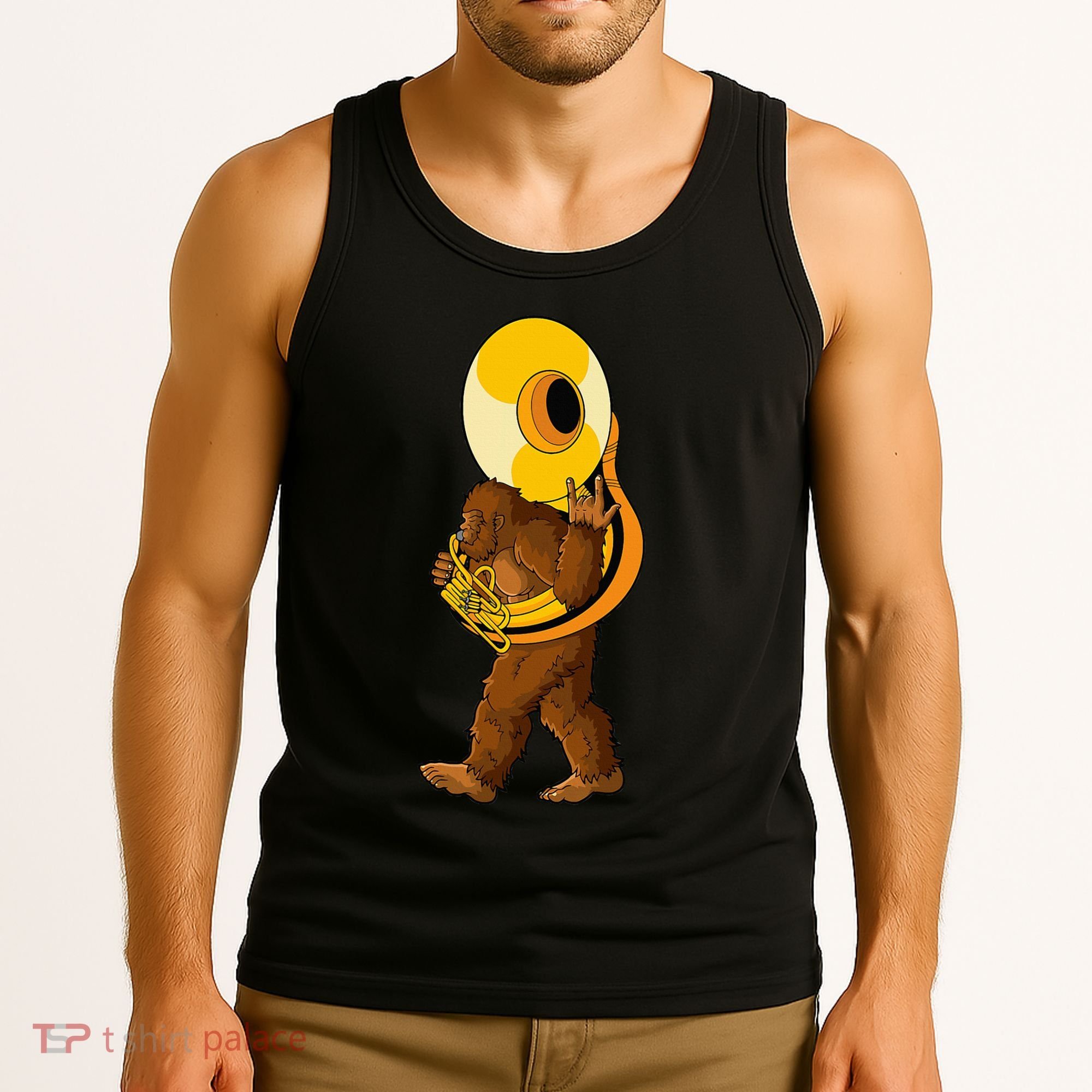 Bigfoot Playing Sousaphone Instrument Tuba Tank Top