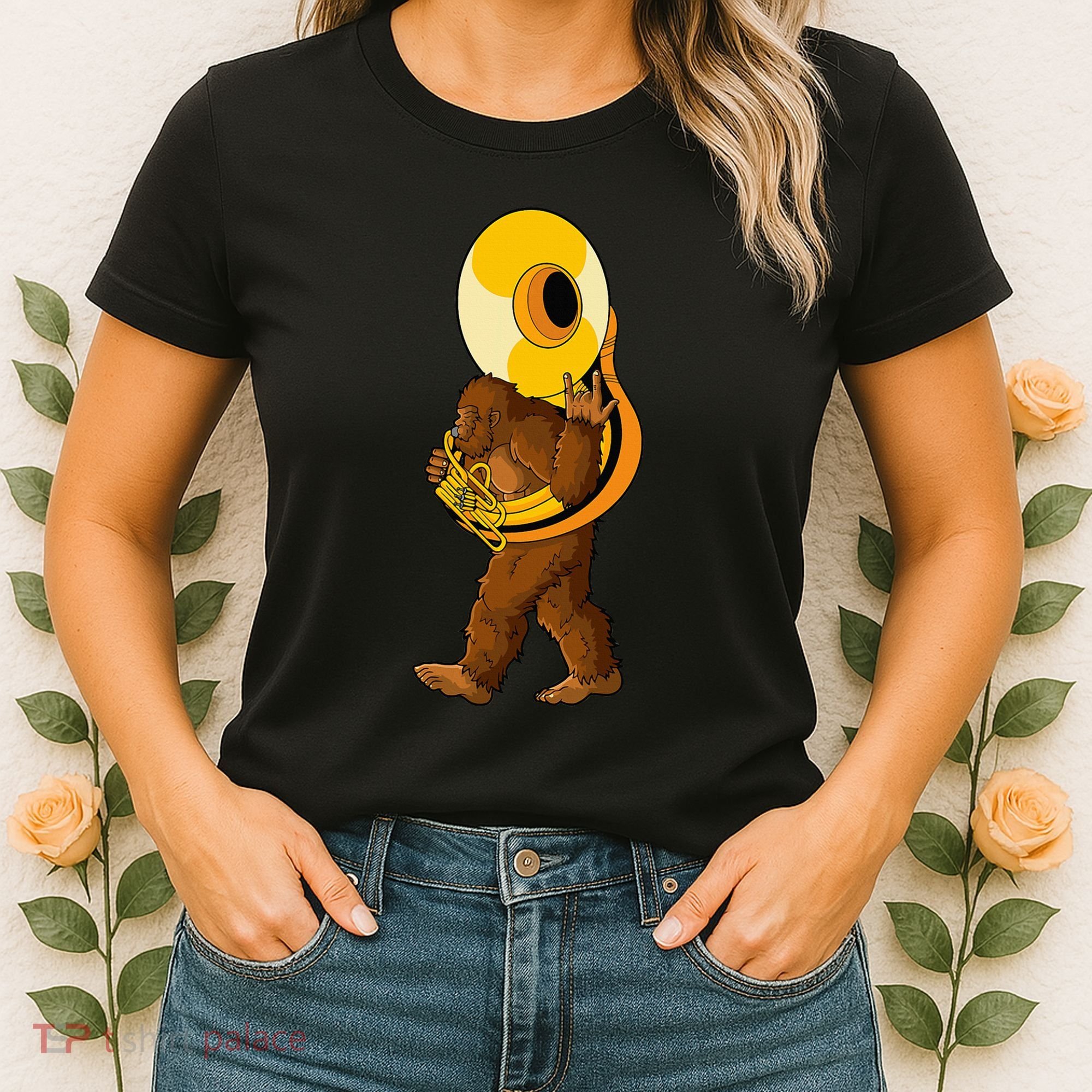 Bigfoot Playing Sousaphone Instrument Tuba Women's T-Shirt