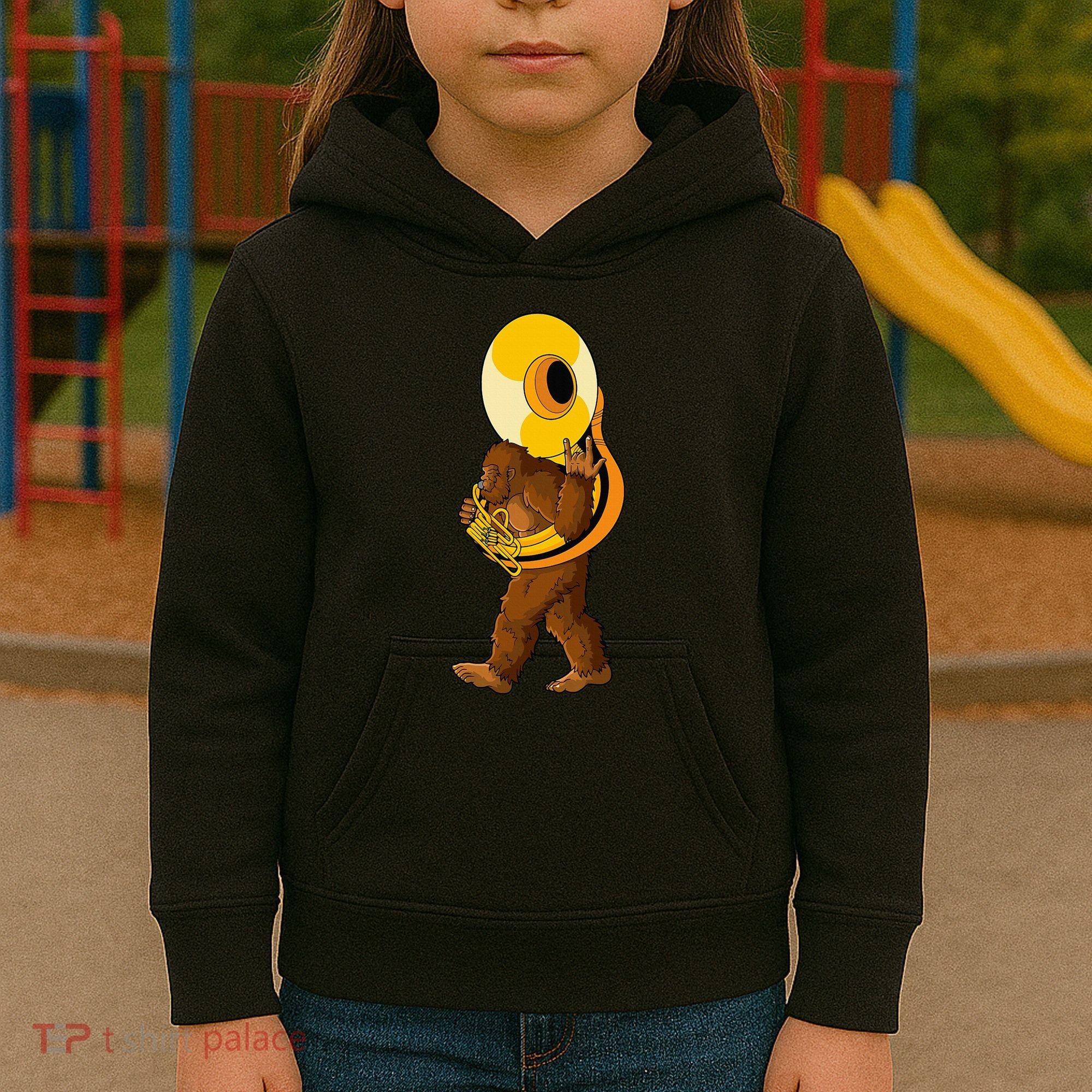 Bigfoot Playing Sousaphone Instrument Tuba Kids Hoodie