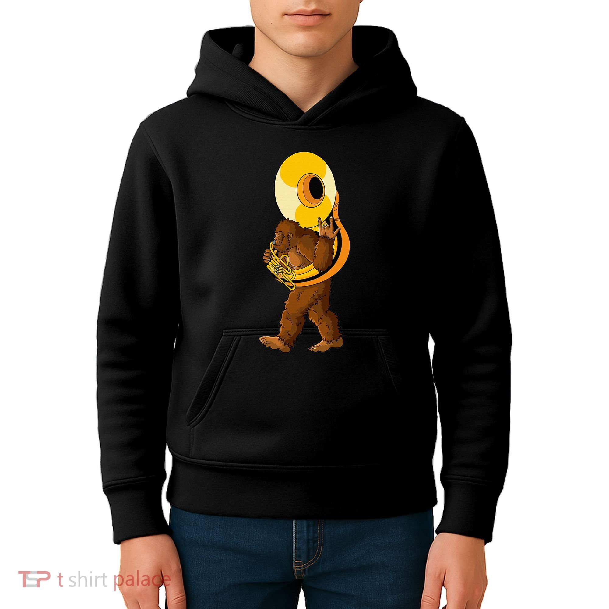 Bigfoot Playing Sousaphone Instrument Tuba Kids Hoodie