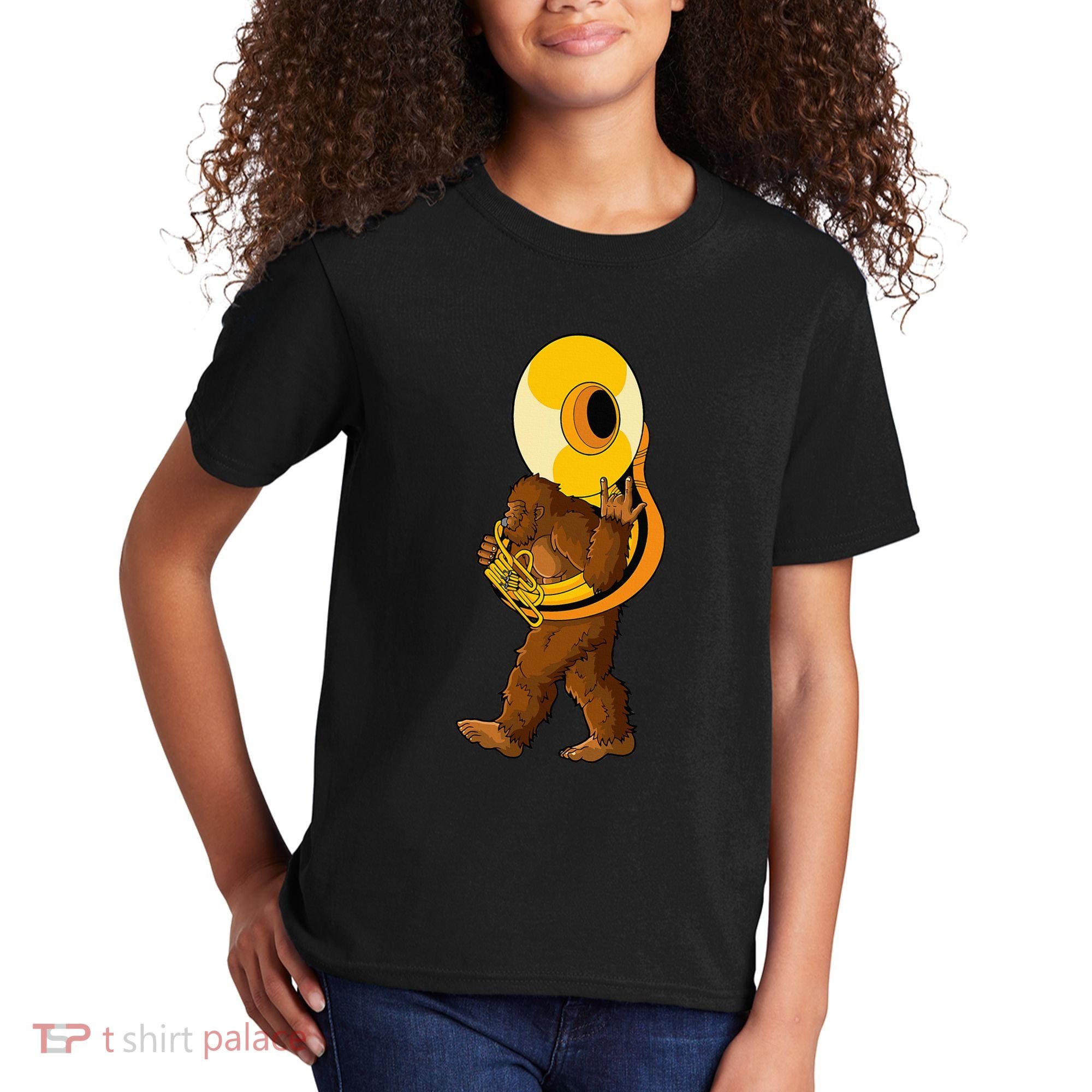 Bigfoot Playing Sousaphone Instrument Tuba Kids T-Shirt