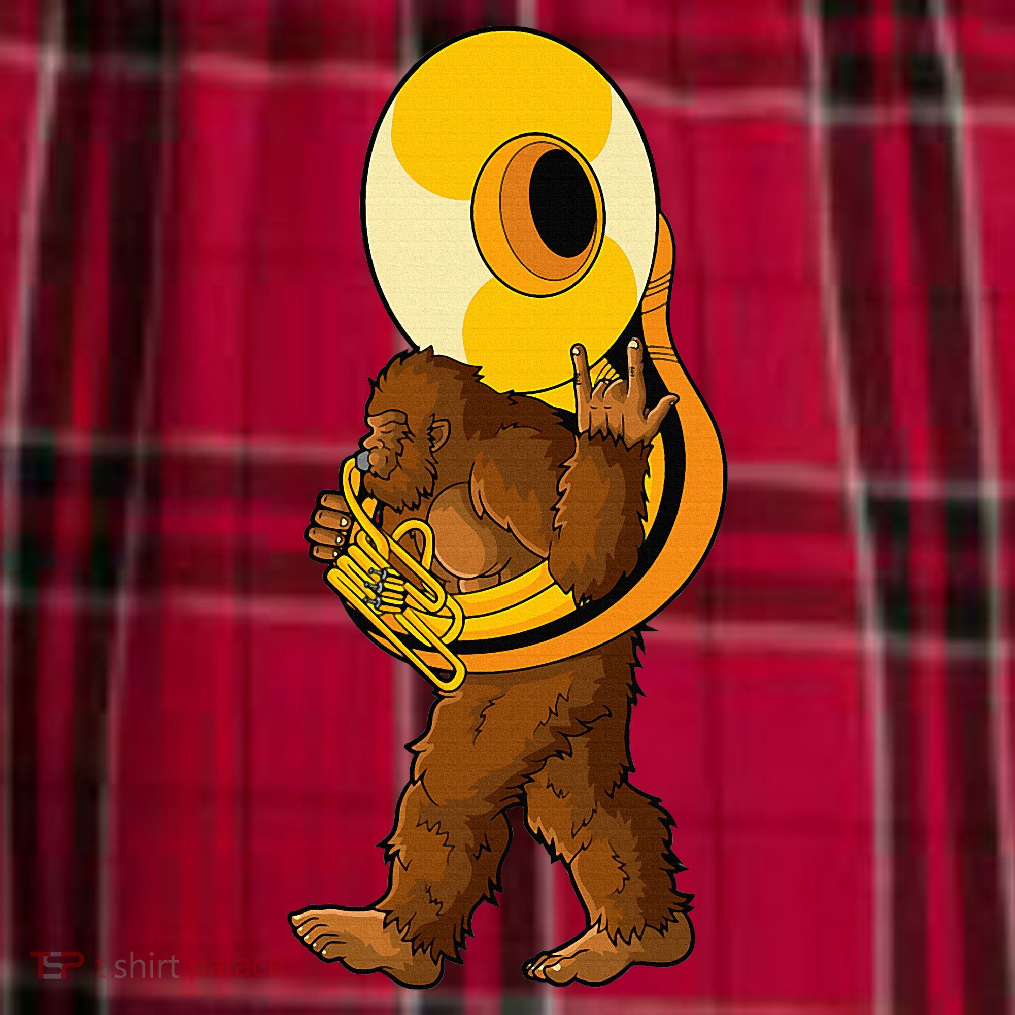 Bigfoot Playing Sousaphone Instrument Tuba Men's Flannel Plaid Pajama Pants