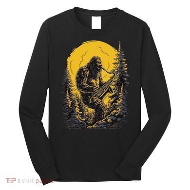 Bigfoot Playing Saxophone Aesthetic Sasquatch Saxophone Long Sleeve Shirt