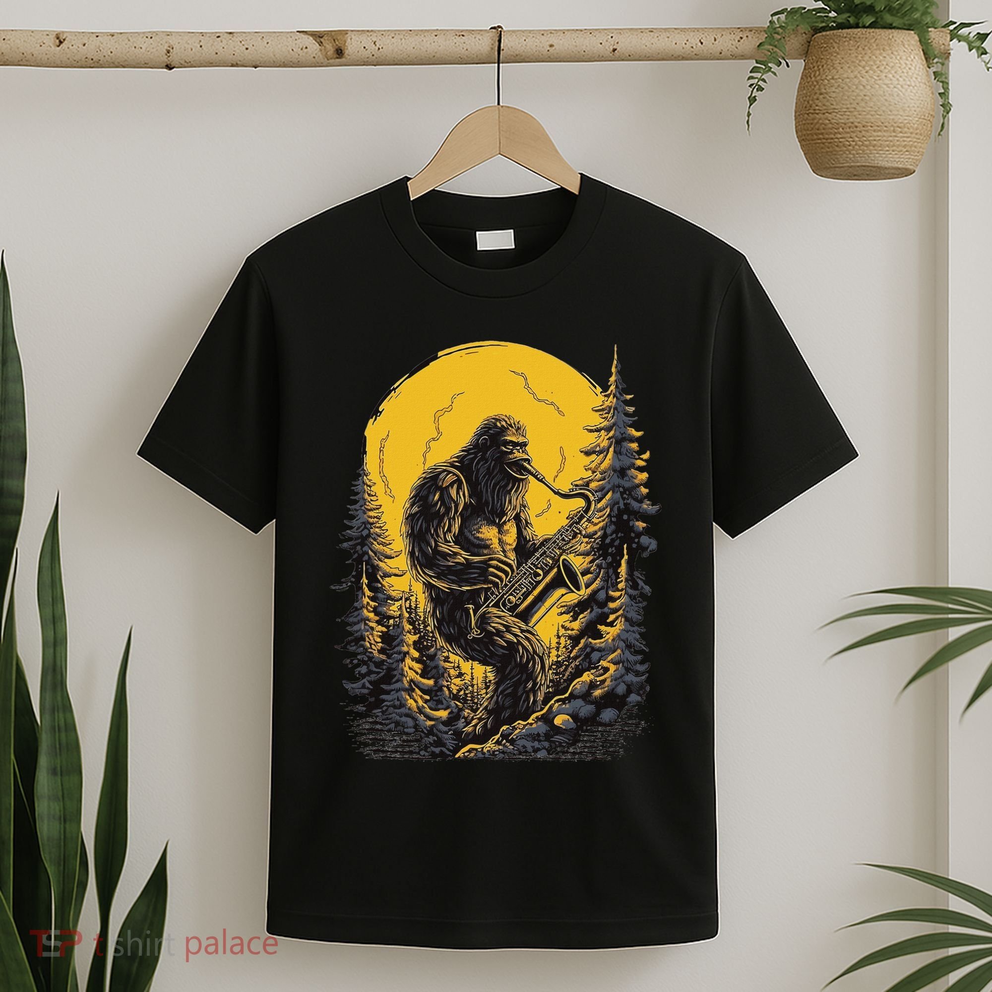 Bigfoot Playing Saxophone Aesthetic Sasquatch Saxophone T-Shirt