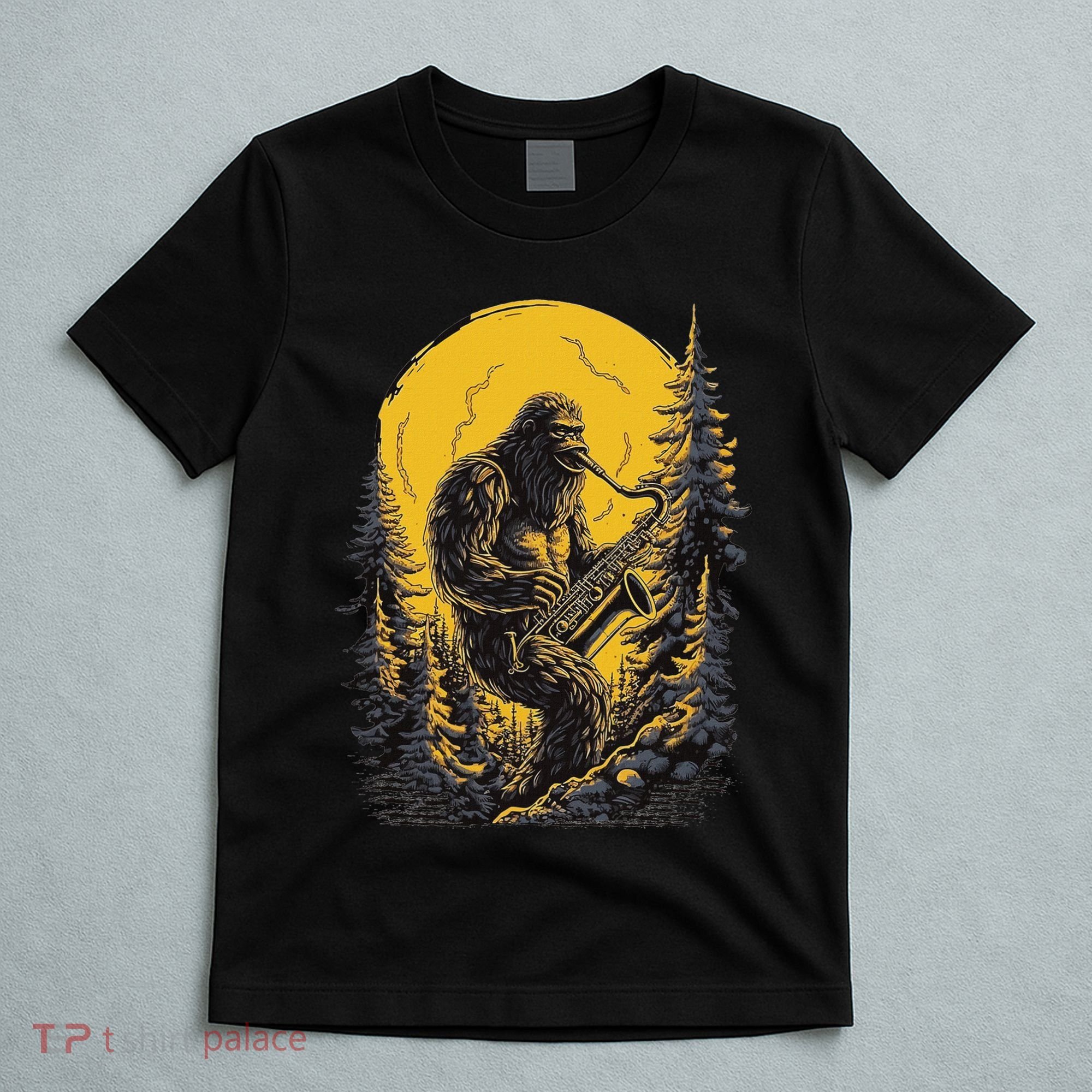 Bigfoot Playing Saxophone Aesthetic Sasquatch Saxophone T-Shirt