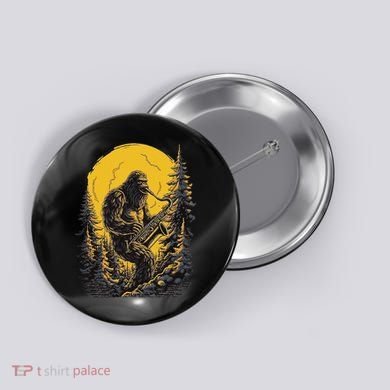 Bigfoot Playing Saxophone Aesthetic Sasquatch Saxophone Button
