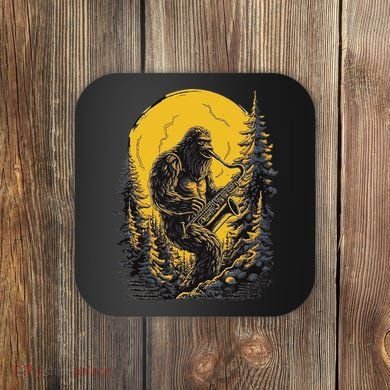Bigfoot Playing Saxophone Aesthetic Sasquatch Saxophone Coaster