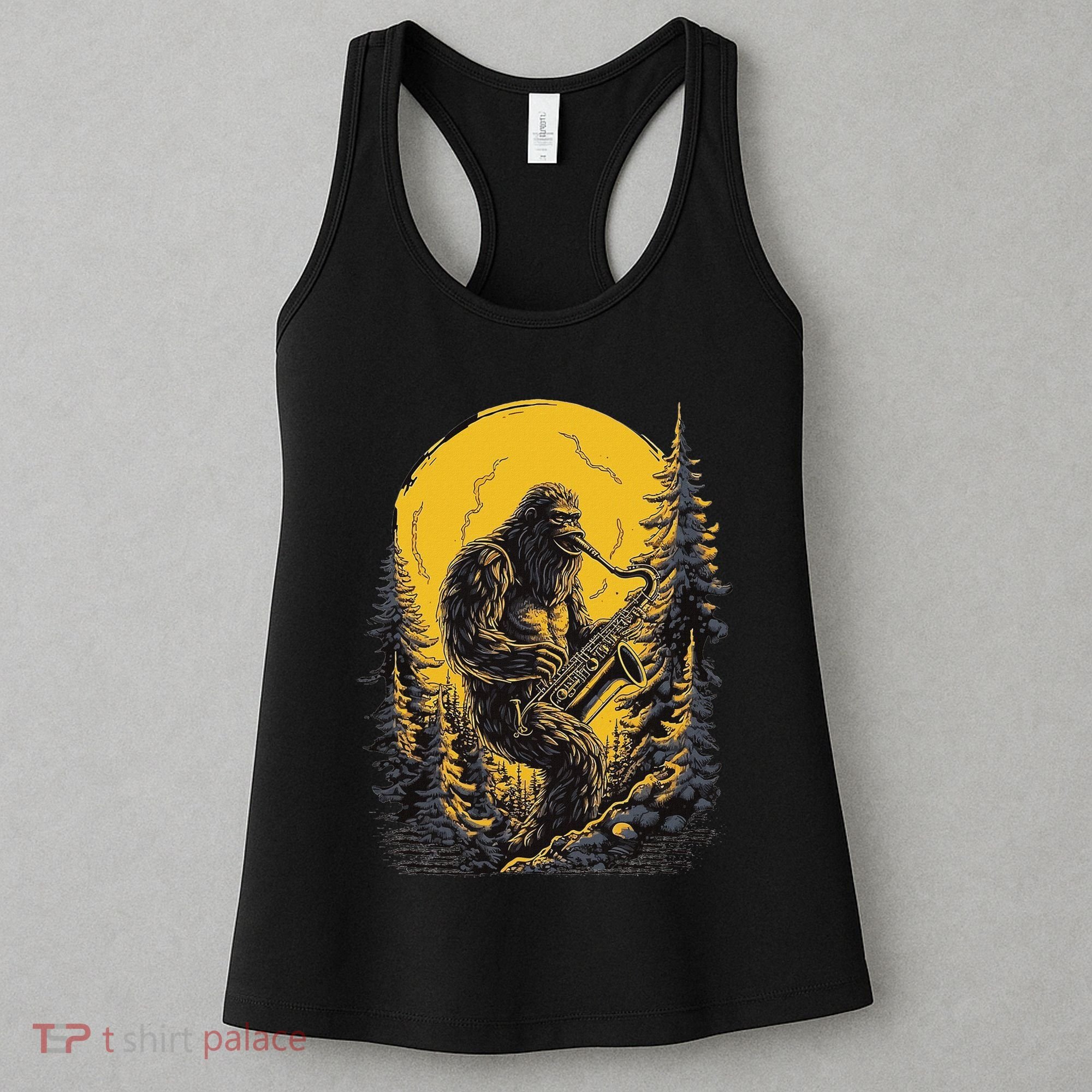 Bigfoot Playing Saxophone Aesthetic Sasquatch Saxophone Women's Tank Top