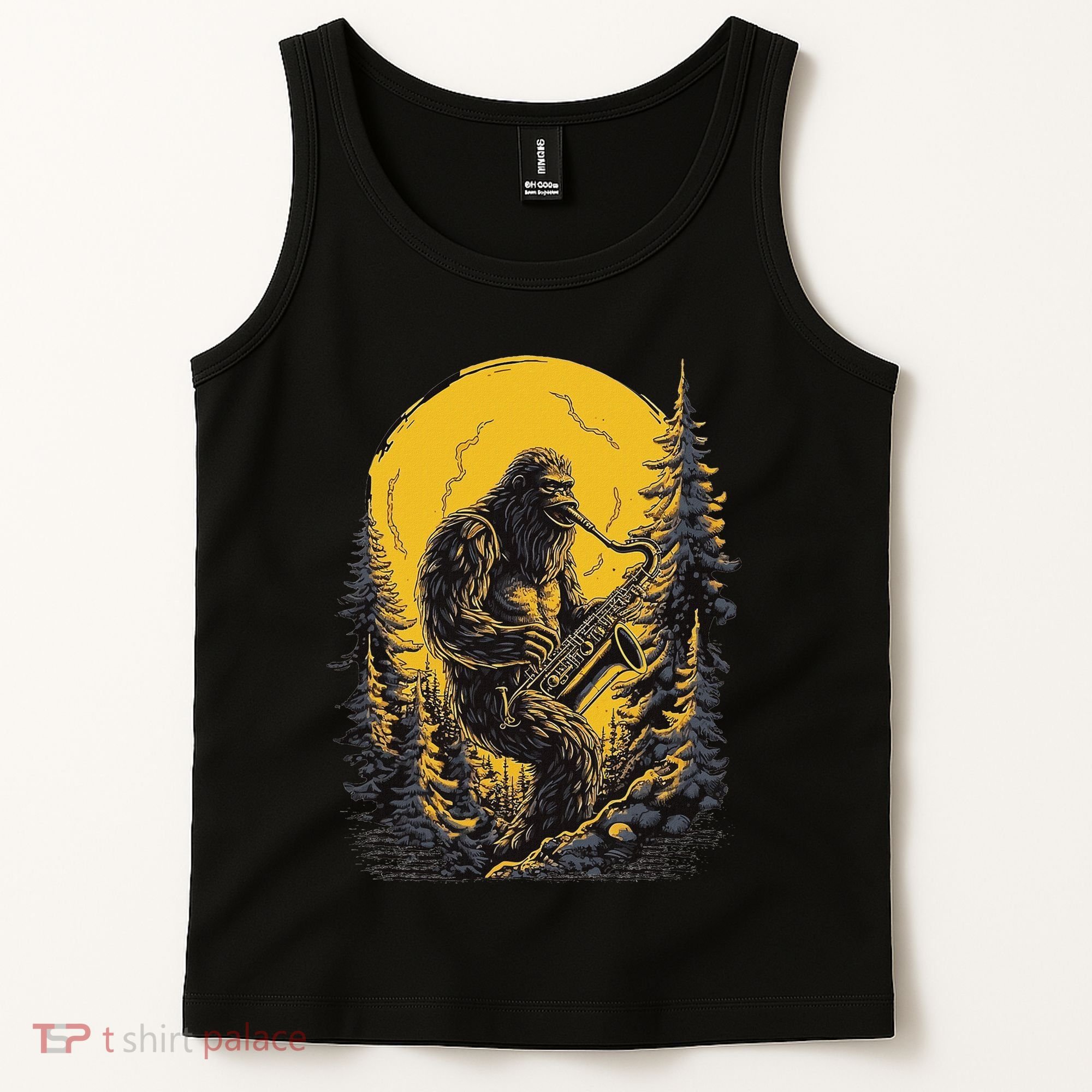 Bigfoot Playing Saxophone Aesthetic Sasquatch Saxophone Tank Top
