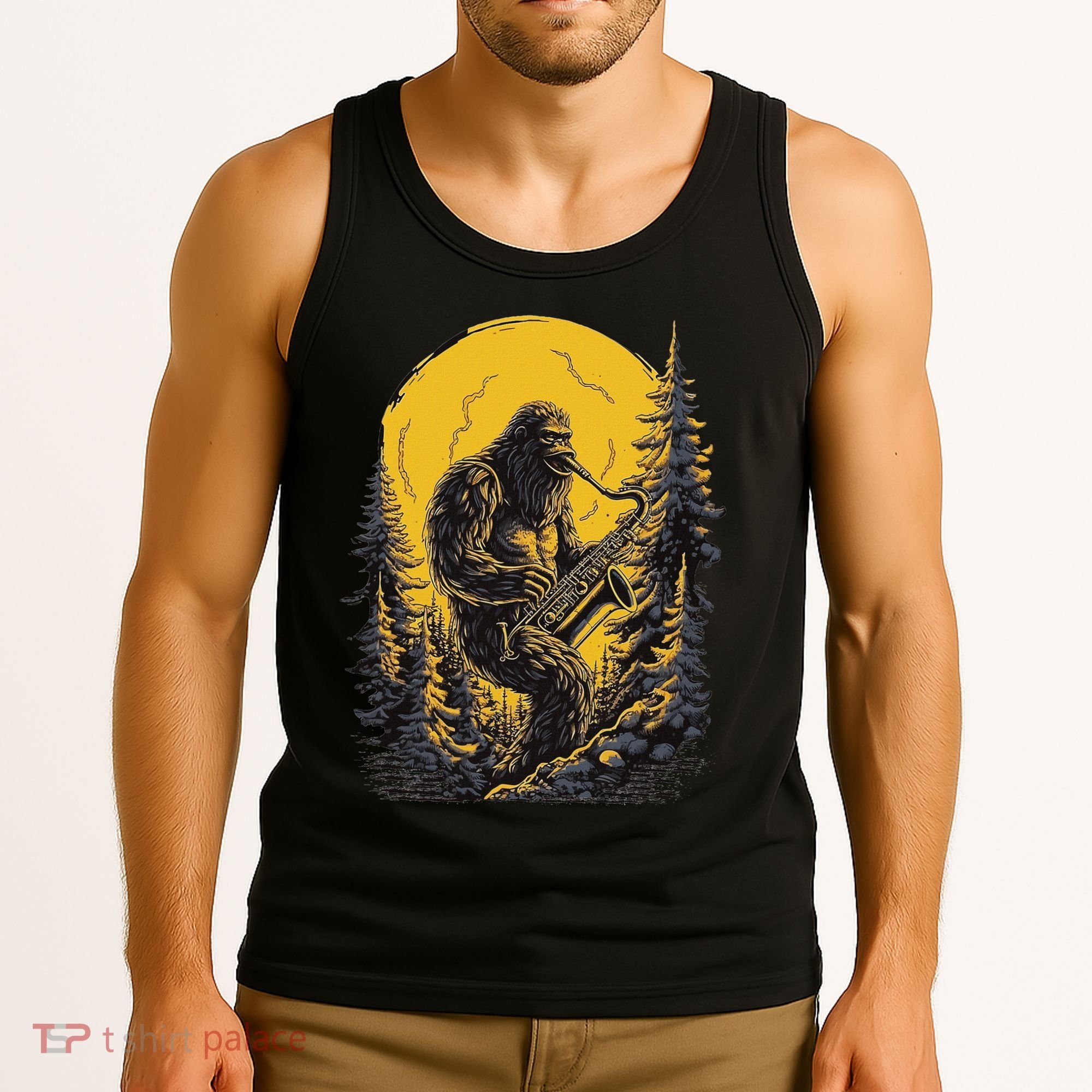 Bigfoot Playing Saxophone Aesthetic Sasquatch Saxophone Tank Top