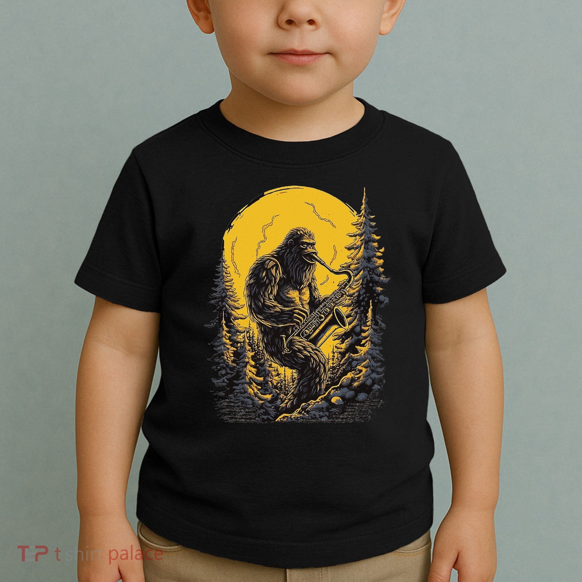 Bigfoot Playing Saxophone Aesthetic Sasquatch Saxophone Toddler T-Shirt