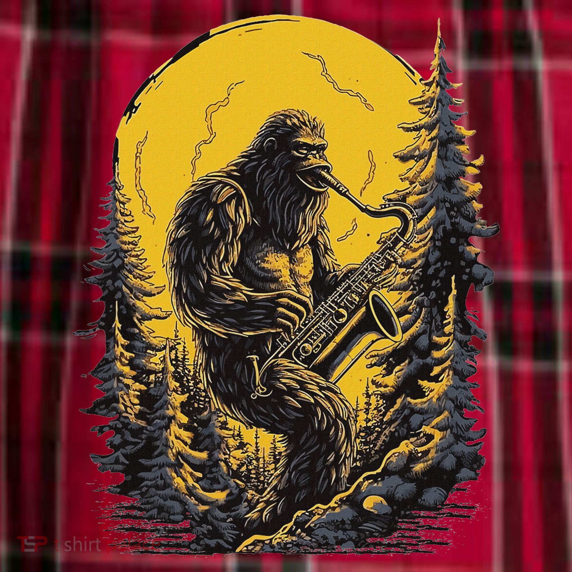 Bigfoot Playing Saxophone Aesthetic Sasquatch Saxophone Women's Flannel Plaid Pajama Pants