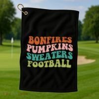 Bonfires Pumpkins Sweaters Football Fall Season Golf Towel thumb 1