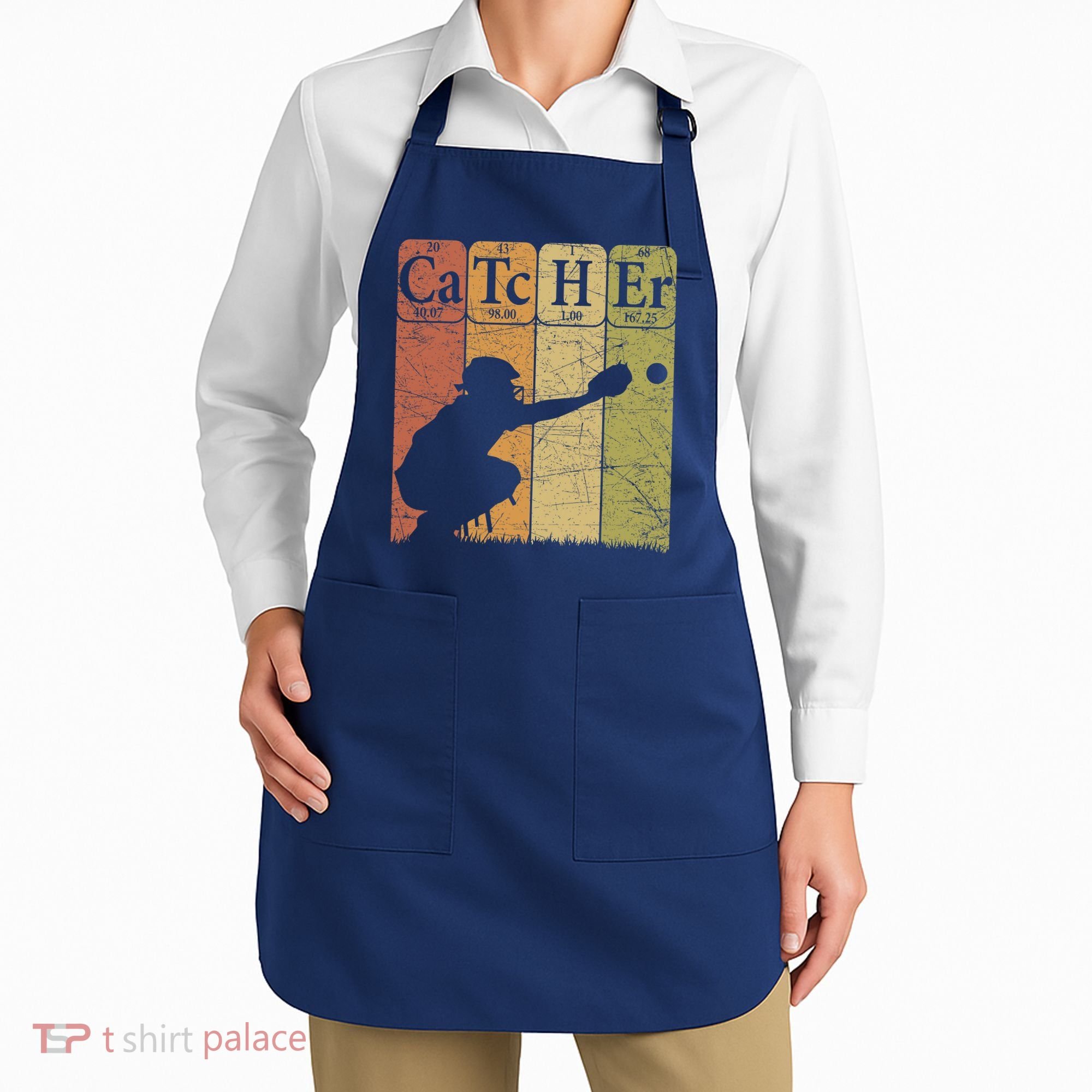 Baseball Periodic Table Elements Nerd Baseball Catcher Retro Apron