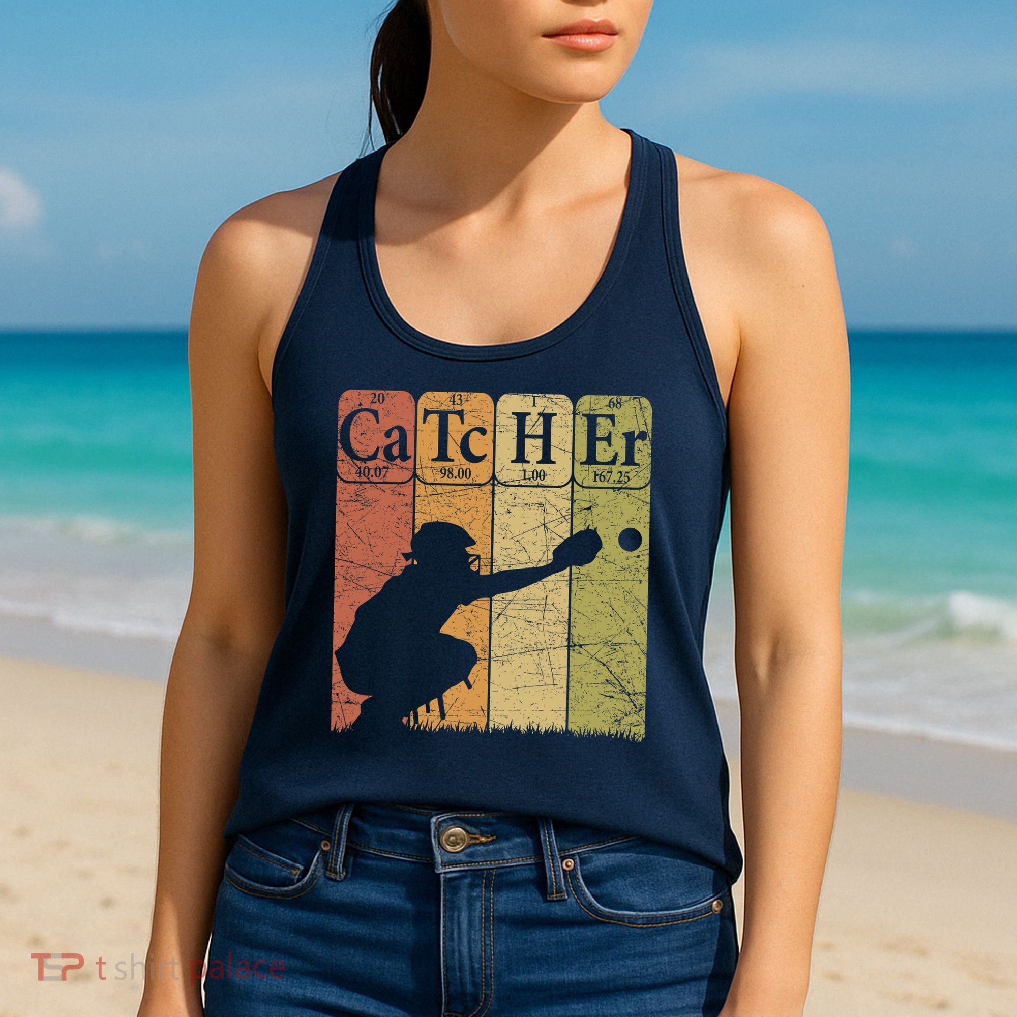 Baseball Periodic Table Elements Nerd Baseball Catcher Retro Women's Tank Top