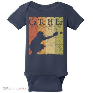 Baseball Periodic Table Elements Nerd Baseball Catcher Retro Baby Bodysuit