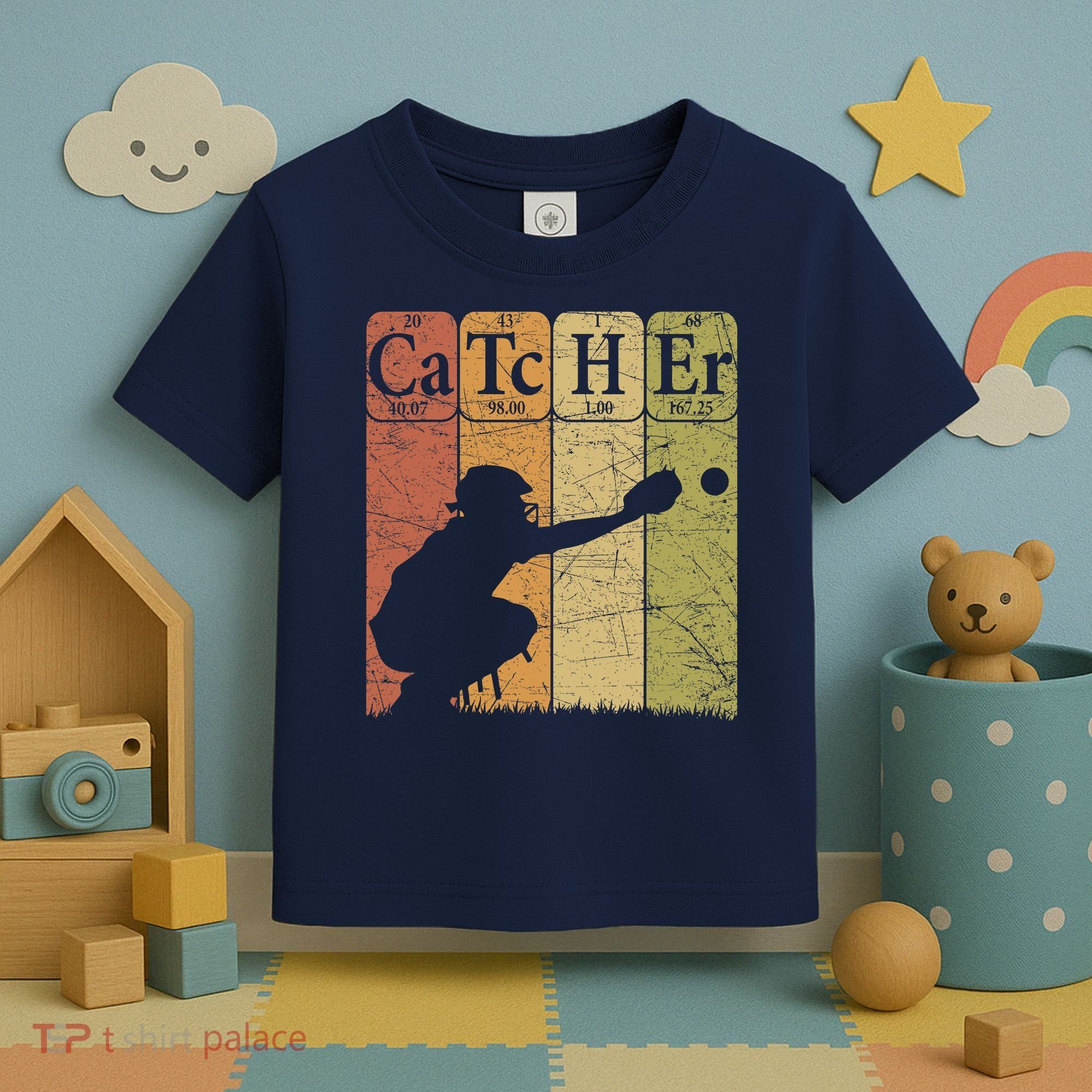 Baseball Periodic Table Elements Nerd Baseball Catcher Retro Toddler T-Shirt
